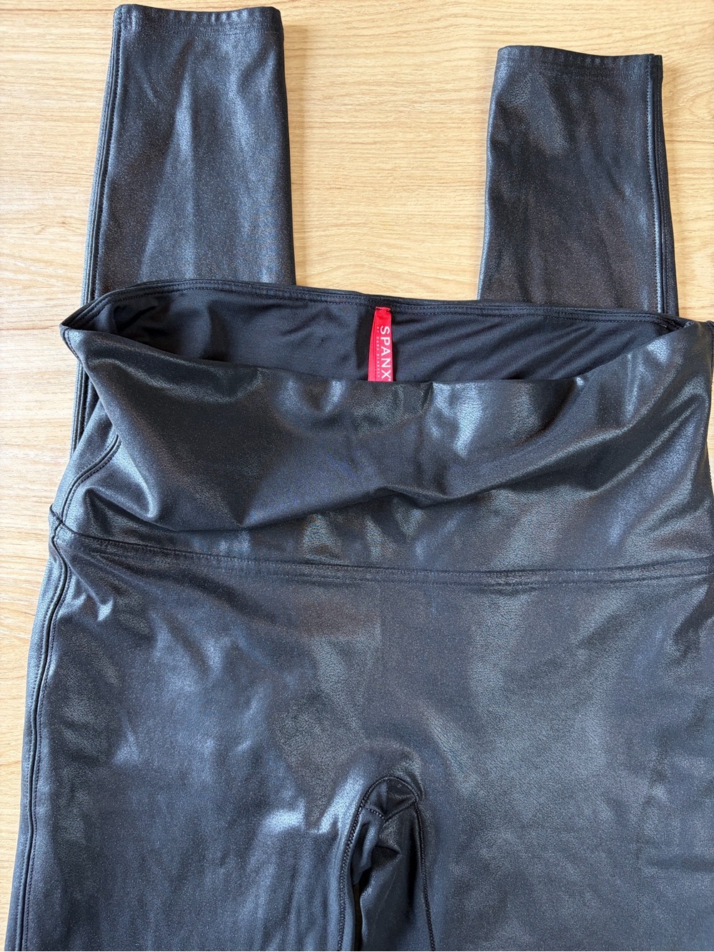 SPANX Faux Leather Leggings Black High Waisted Tummy Control Size XL Tall